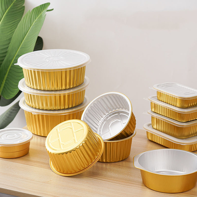 กล่องอาหารกลางวันฟอยล์อลูมิเนียมกลมบาร์บีคิวดีบุกฟอยล์กล่องบรรจุภัณฑ์ Take Away