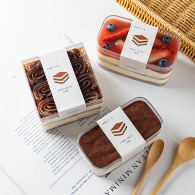 กล่องเก็บเค้กทีรามิสุทรงสี่เหลี่ยม Pastry Mousse Dessert Sweet Packaging Box