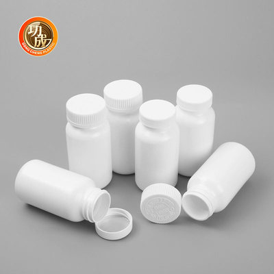 ขวดแคปซูล HDPE สีขาวทรงกลม 100ml 150ml 200ml ภาชนะบรรจุยาตามใบสั่งแพทย์