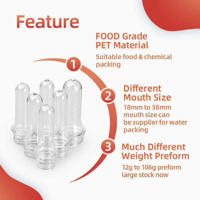 พรีฟอร์มขวดพลาสติกใส 20mm 22mm 24mm 28mm PET Preform