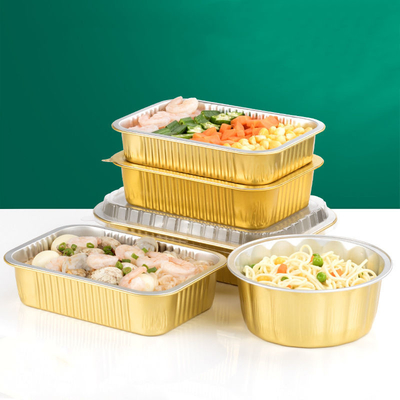 อลูมิเนียมฟอยล์สี่เหลี่ยมปรับแต่งกล่องบรรจุถาดอาหารอลูมิเนียม Takeaway ทิ้ง